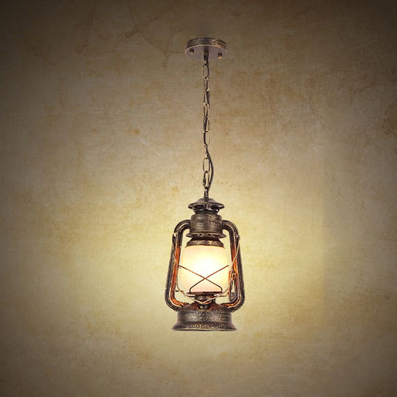 Frosted Glass Pendant Light Fixture Kerosene 1-Light Warehouse Ceiling Suspension Lamp for Restaurant