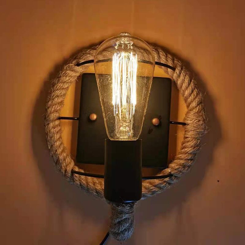 Wagon Wheel Indoor Wall Lighting Lodge Style Wall Mount Light with Rope Shade
