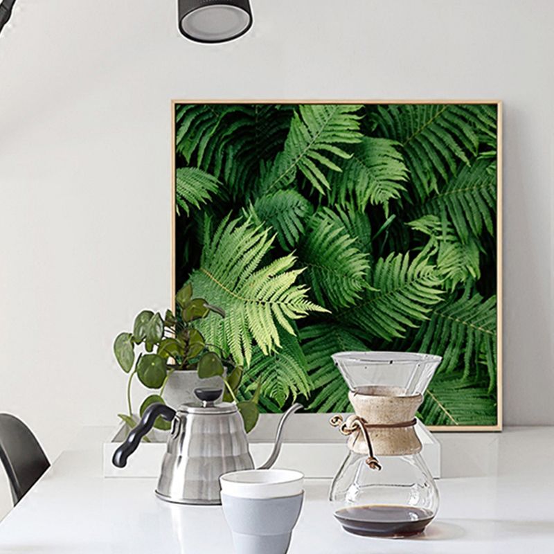 Green Fern Leaves Wall Art Textured Farmhouse Sitting Room Canvas Print, Multiple Sizes