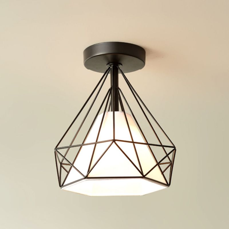 Geometric Shape Flush Lights Modern Style Metal 1 Light Flush Mount Fixture in Black/Gold