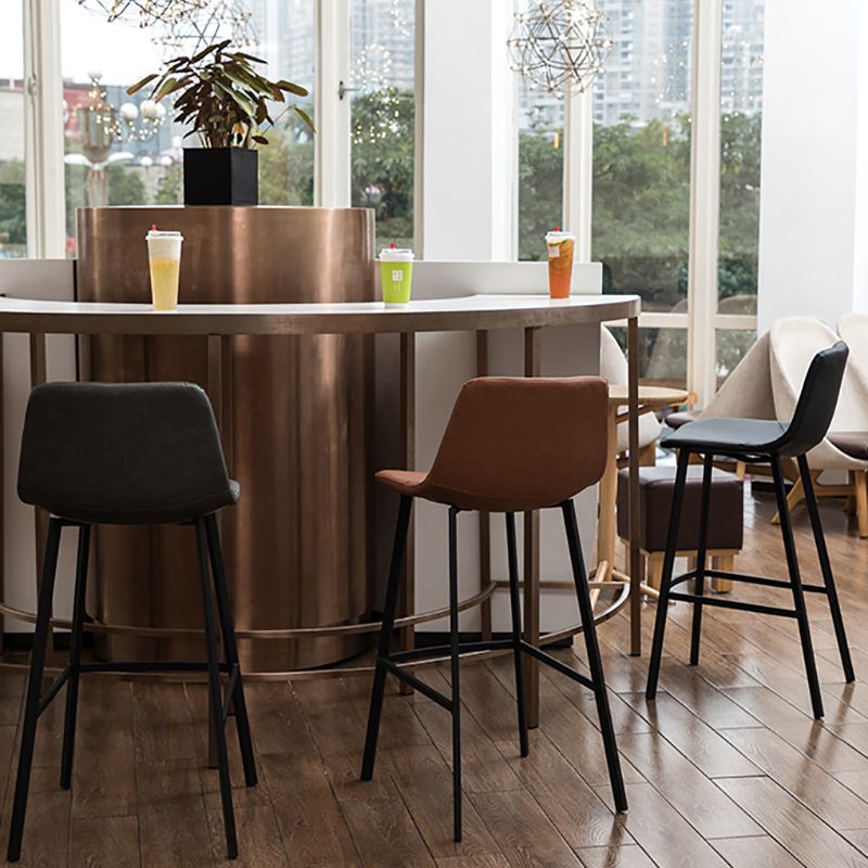 Modern Style Bar-stool Bucket Leather Seat Barstool with Footrest and Iron Legs