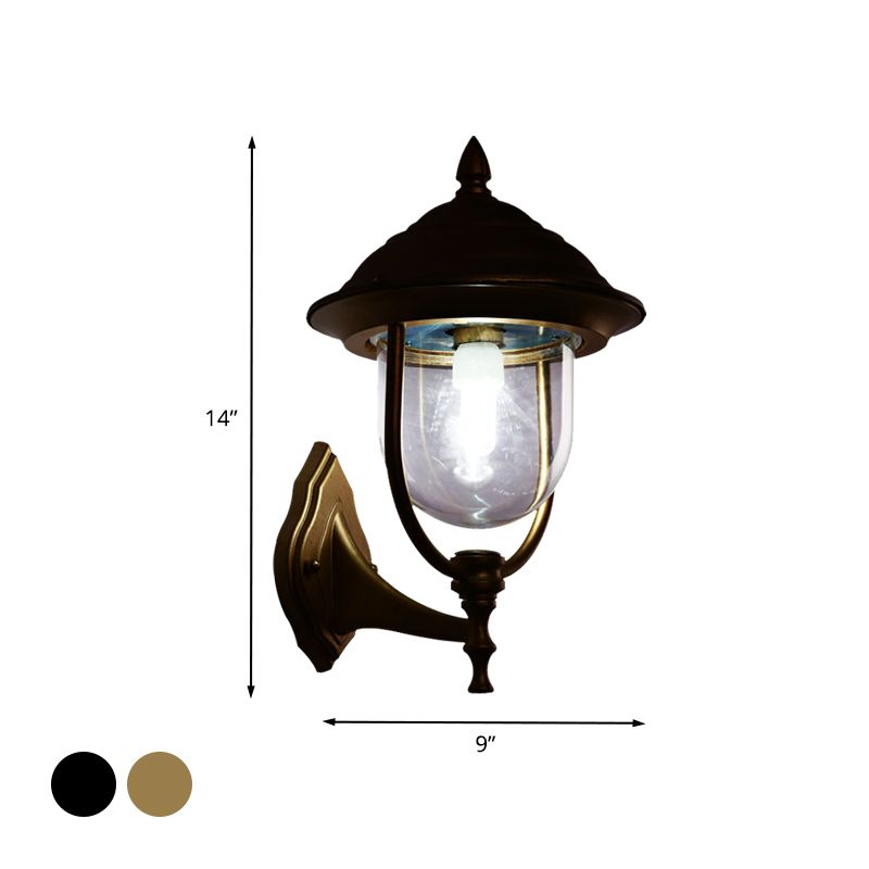Lodges Urn Sconce Light Fixture 1-Light Metallic Wall Lighting Ideas in Black/Brass with Clear Glass Shade