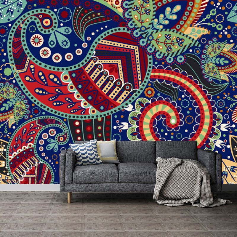 Boho Leaf Patterned Mural Decal Blue-Green Moisture Resistant Wall Decor for Bedroom