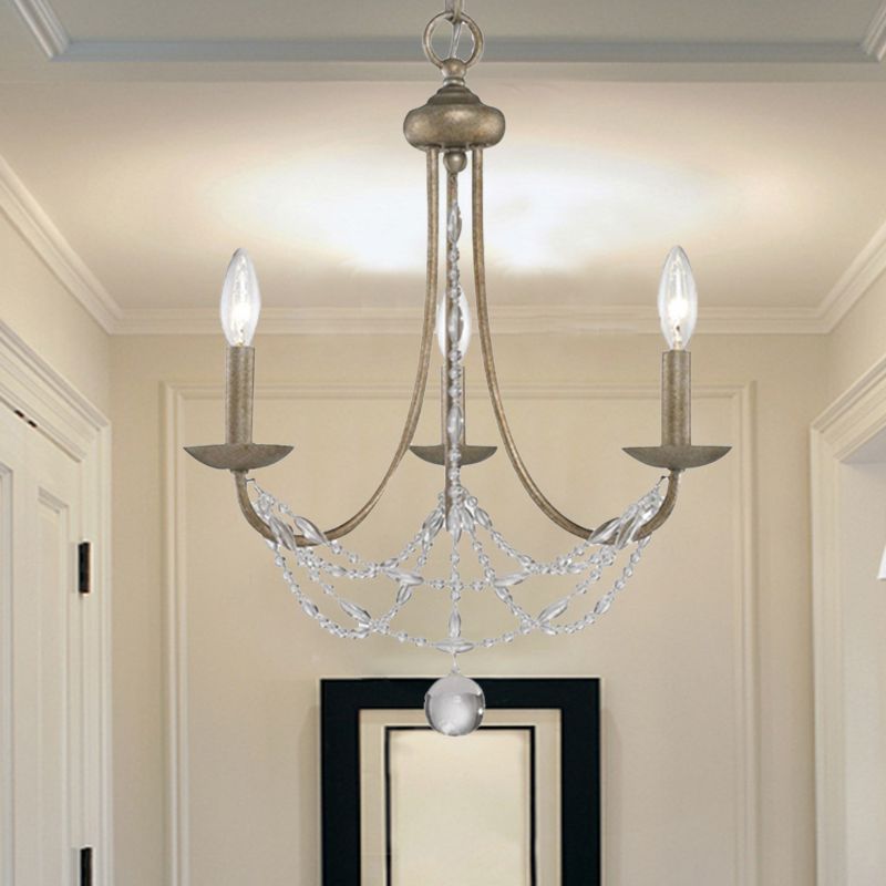 3/6 teste lampada a sospensione tradizionale a sospensione in metallo con candelabra argento con cristallo filo deco