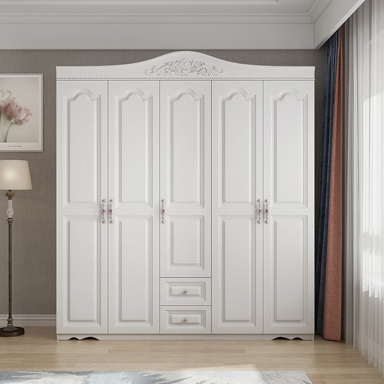 French Country White Storage Cabinet Hinged Door Cabinet with Drawers