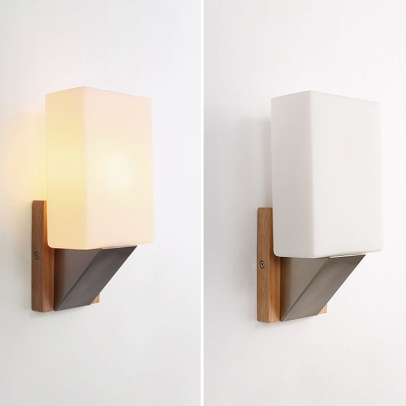 Shaded Bedroom Wall Mounted Light Wood Simplicity Style Sconce Light Fixture in Beige