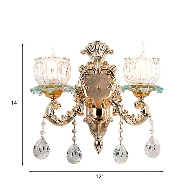 Bowl Crystal Mur Mount lampe traditionnelle 2 lumières Éclairage mural de restaurant en or