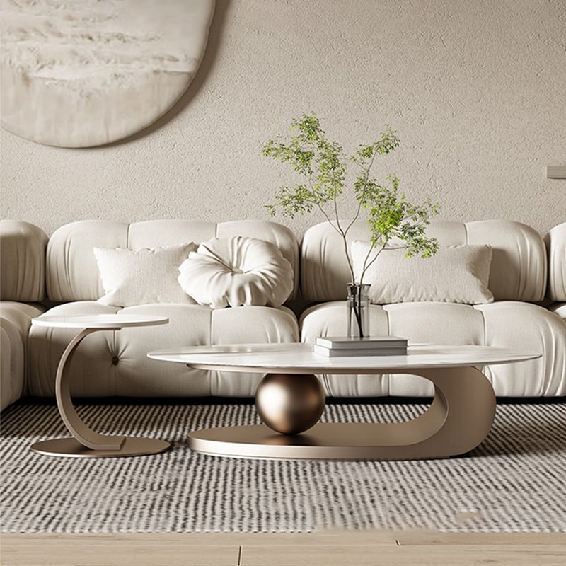 Glam Slate Pedestal Coffee Table Oval White Coffee Table Set