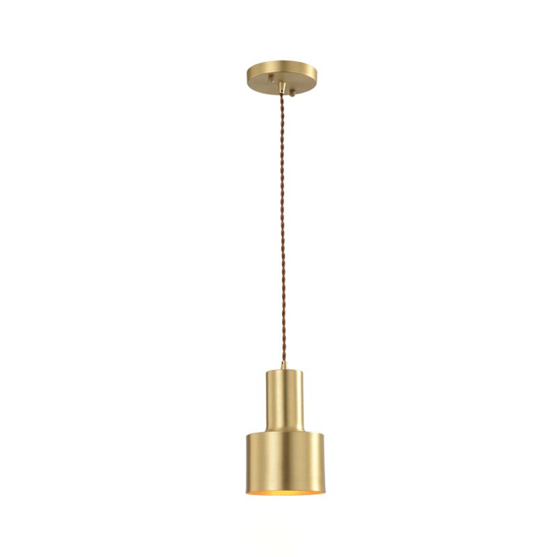 Gold Cylindroid Pendant Light in Modern Creative Style Copper Indoor Hanging Lamp