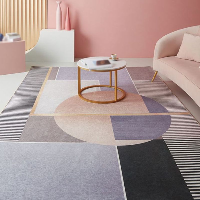 Purple Geometric Pattern Rug with Stripe Chenille Modern Rug Pet Friendly Washable Non-Slip Area Rug for Living Room