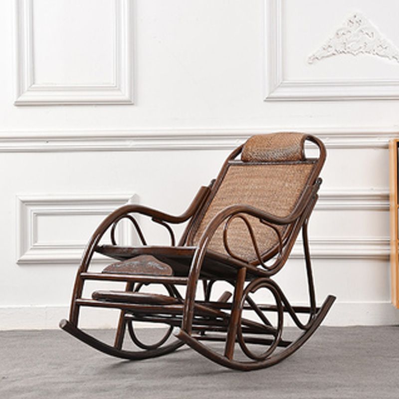 Vintage Style Wood Leisure Lazy Sofa Chair Adjustable Lounge Rocking Chair for Balcony