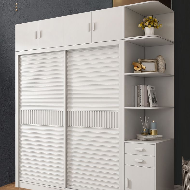 White Sliding Wardrobe Closet with Shelves Wooden Wardrobe Armoire