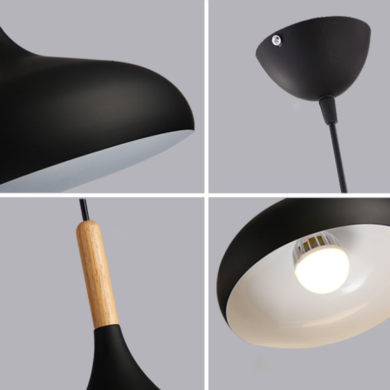 Modern Wooden Top Pendant Light, Minimalist Teardrop Shade Hanging Lamp for Living Room Bedroom