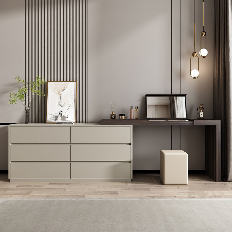 Modern 6-Drawer Flip-top Makeup Vanity Set with Mirror and Stool