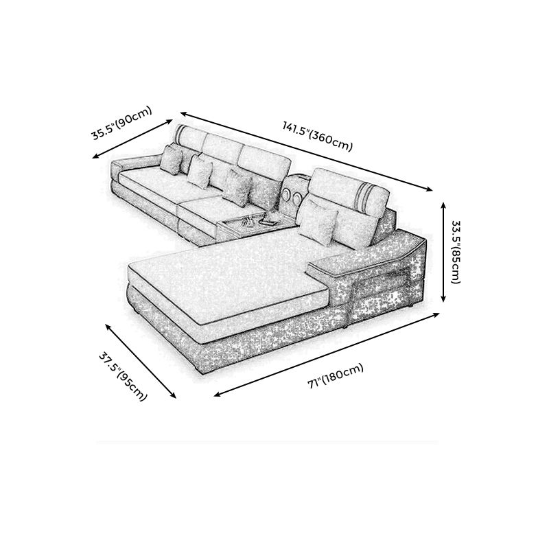 141,73 "l√ó 70,86" W √ó 33.46 "divano in tessuto H e chaise high high posteriore inclinata braccia inclinate sezionali