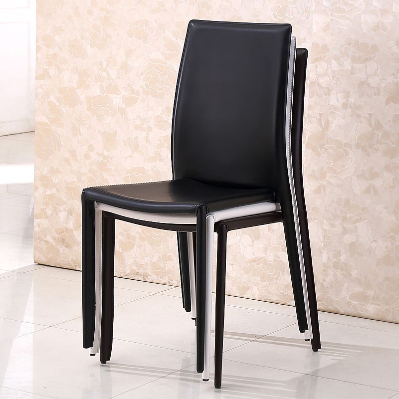 Sillas de comedor apilables de estilo minimalista, sillas de cuero con respaldo sólido para el hogar (juego de 2)