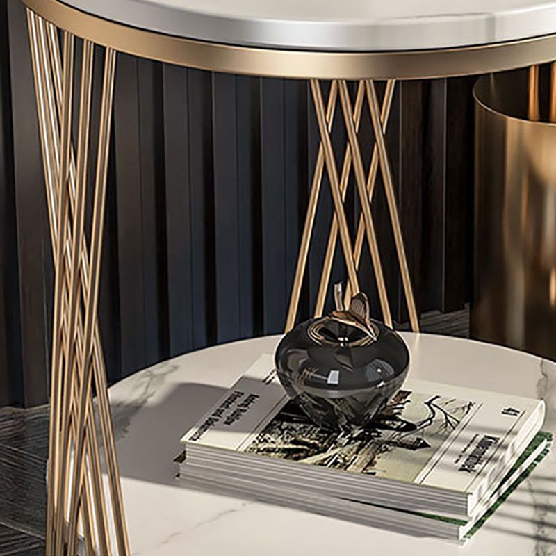 Modernistic Marble Frame with Shelf Round Double Tier Living Room End Table