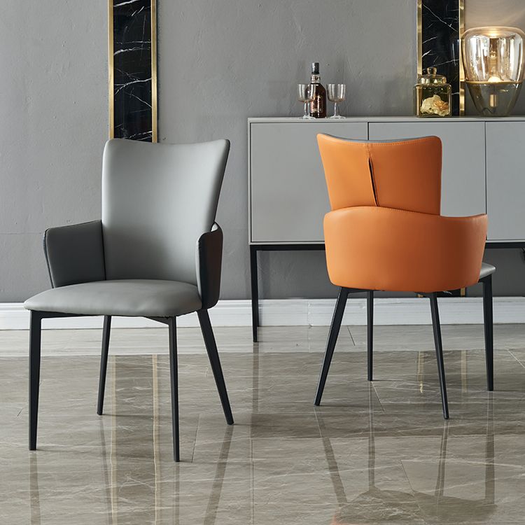 Contemporary Hotel Solid Back Arm Chair Leather Matte Finish Dining Chair