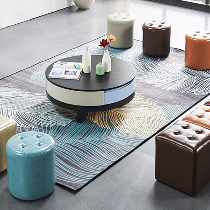 Round Faux Leather Ottoman Glam Indoor Solid Stain Resistant Ottoman