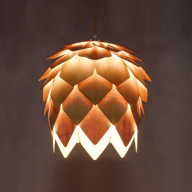 Modern Simple Hanging Light Wooden Shade Pendent Lighting Fixture for Sitting Room