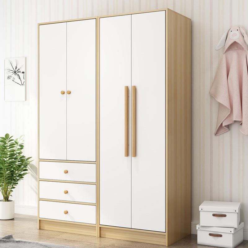 Modern Wooden Wardrobe White Colour Cloth Rod Included Wardrobe Closet for Home