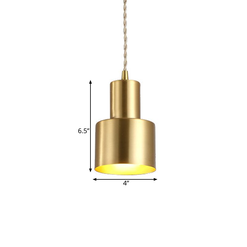 Colonial Cylinder Pendant Light Fixture 1 Bulb Iron Ceiling Suspension Lamp in Gold for Bedroom