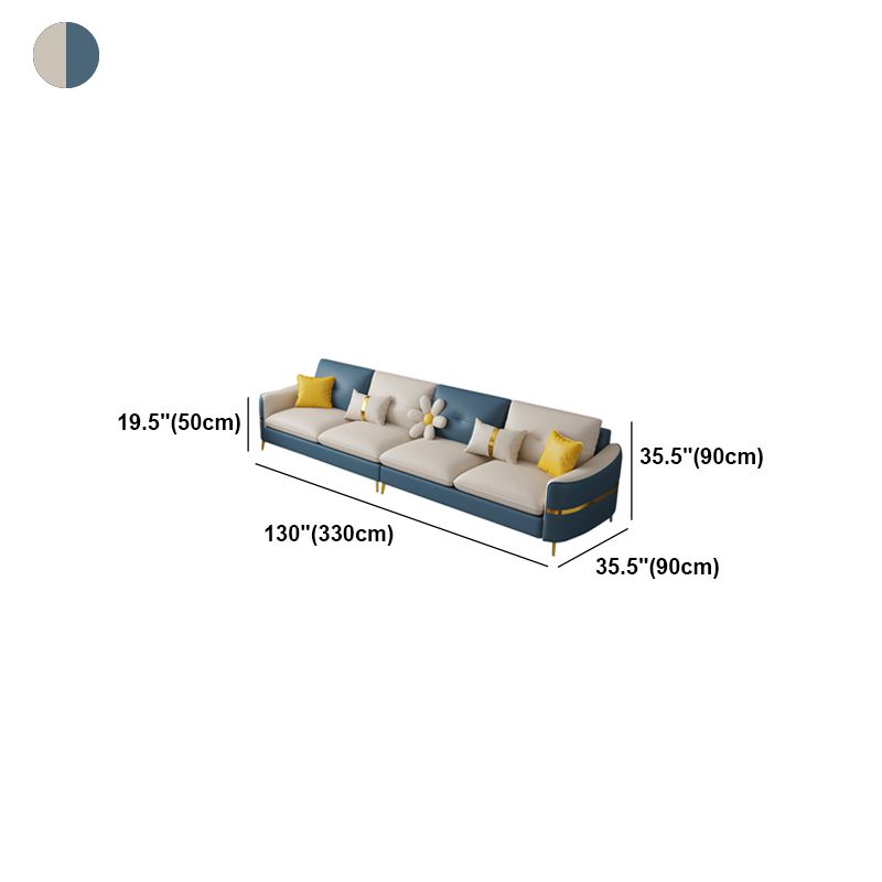 Faux Leather Square Arm Sofa with Pillows, 3/4 seat Sofa for Living Room