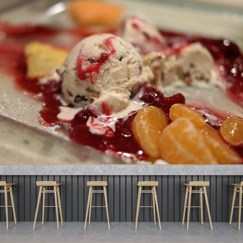 Dessert Shop Wall Mural Decor with Ice Cream Painting Eco-friendly Wallpaper