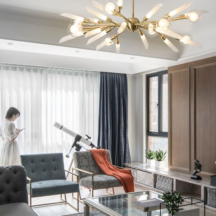 Post-Modern Metal Starburst Hanging Chandelier Light Glass Shade Ceiling Chandelier for Living Room