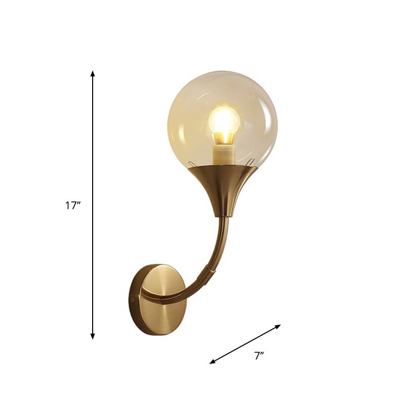 Amber Bare Ball Wall Sconce Retro Style Single Closed Glass Wall Mounted Light Fixture
