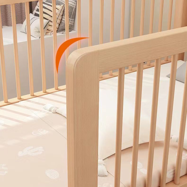 Washed Natural Solid Wood Contemporary Nursery Bed with Guardrail