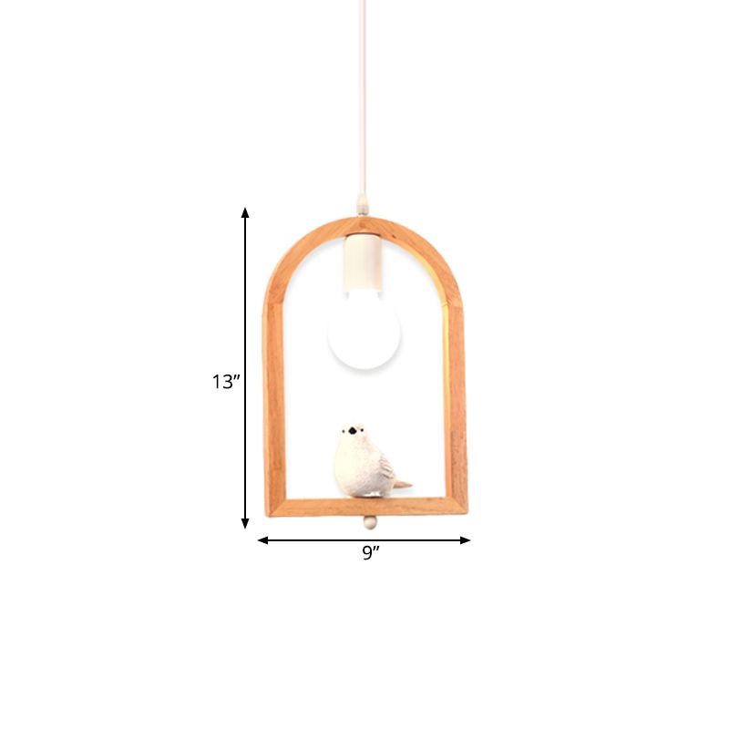 Resin Bird Pendant Ceiling Lamp Nordic 1 Light White Pendulum Light with Wooden Arch Frame