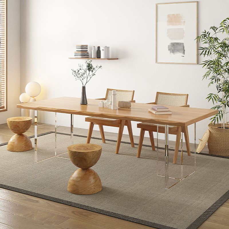 Rectangle Double Pedestal Dining Table Modern Wood Table for Living Room