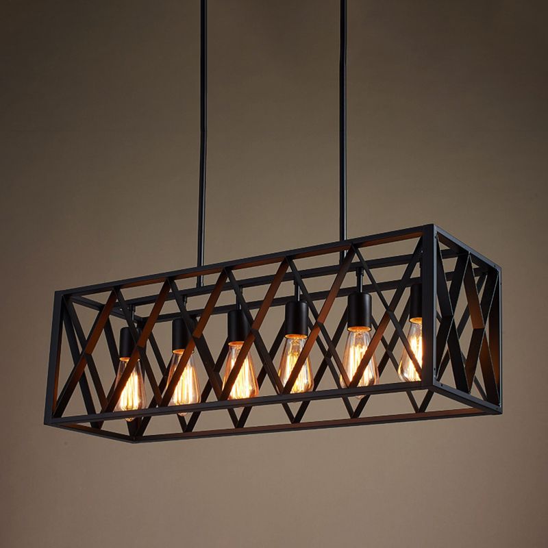 4 / 6 - Light Dark Black Kitchen Island Fixture Industrial Iron Rectangle Ceiling Pendant