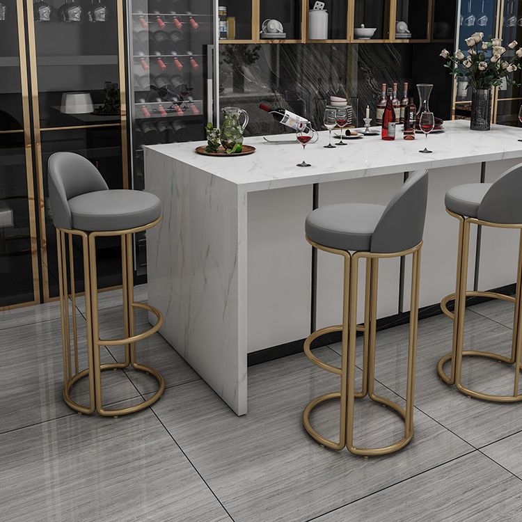 Glam Armless Backrest Counter Stool Iron Restaurant Bar Stool with Cushion and Pedal