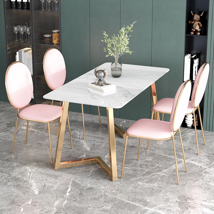 Glam Iron Dinette Set 1/2/5 Pieces Dining Table Set with Rectangle Sintered Stone Top