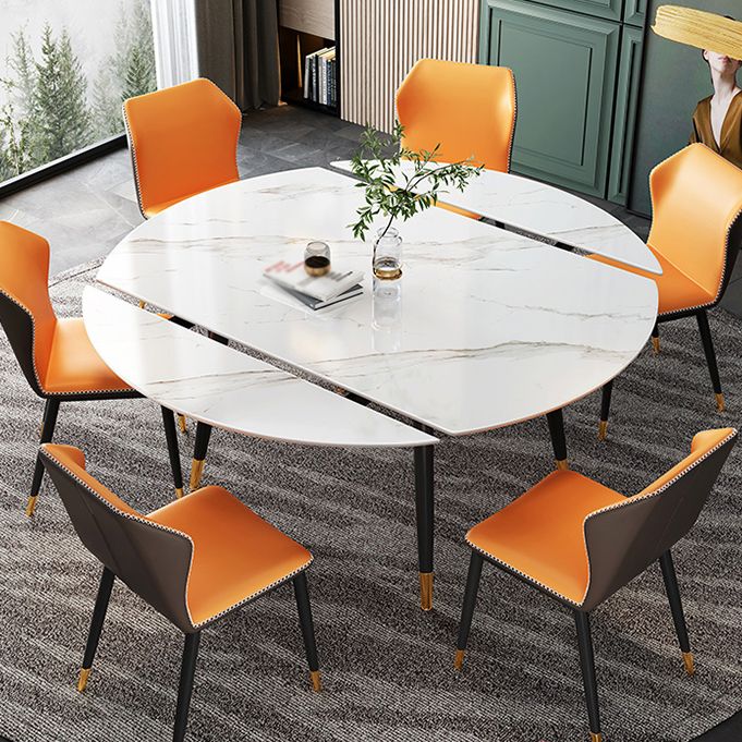 Traditional Luxury Round Drop-Leaf Dining Table Stone Furniture for Dining Room