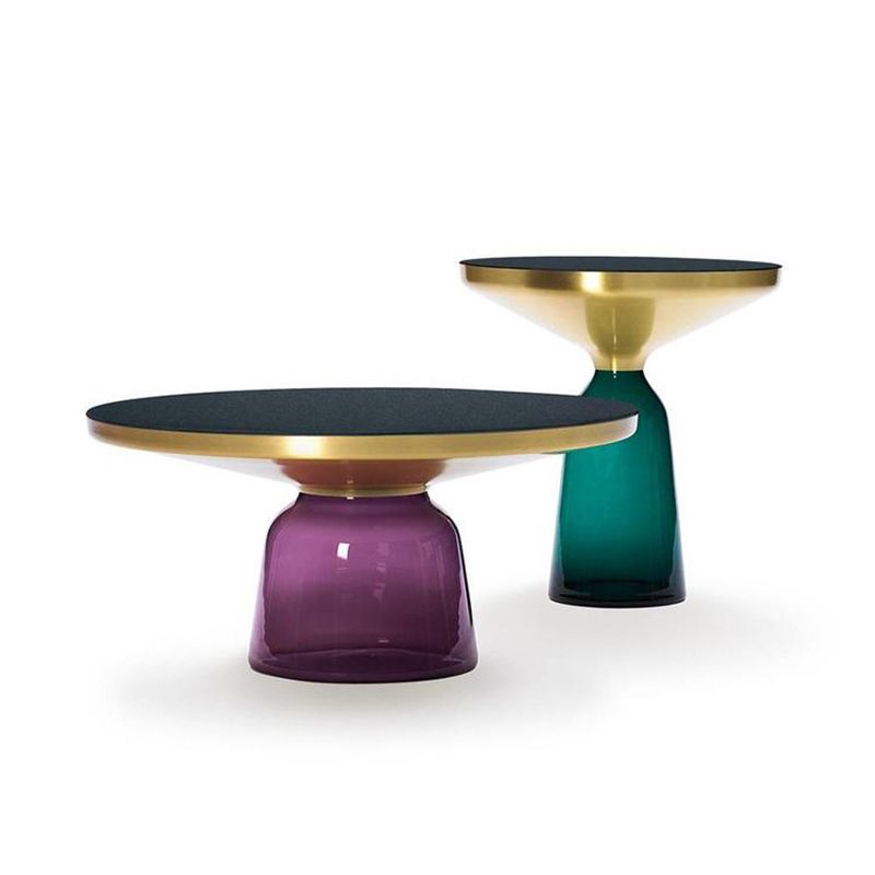 Pedestal 1 Single Coffee Table Metal and Glass Statement Cocktail Table