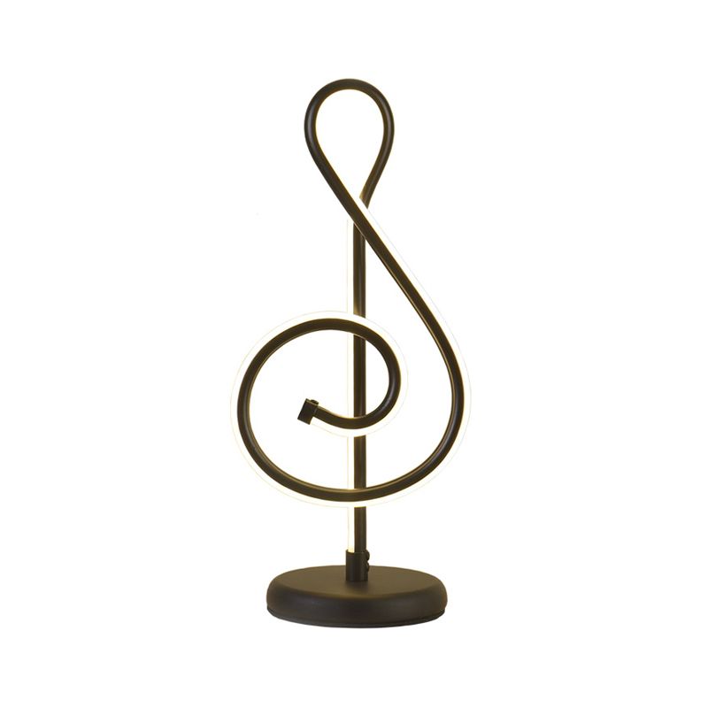 Black/White/Gold Musical Note Desk Lamp Minimalism LED Metal Night Table Lighting with Round Pedestal in Warm/White Light