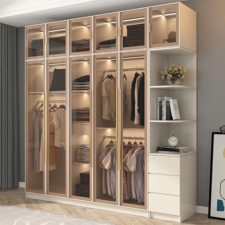 Engineered Wood Armoire with Glass Doors Modern Cabinet for Bedroom