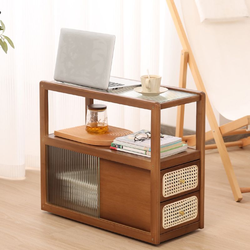 Natural/Brown Glass Top End Table 24" Tall Rectangular Nesting Side Table