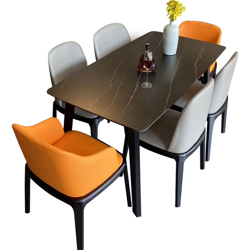 Stone Top Dining Table Rectangle Dining Table with 4 Solid Wood Legs