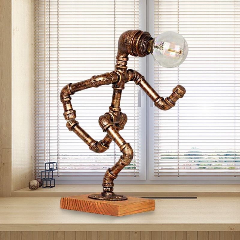 1 Light Table Lighting with Robot Athlete Design Metal Steampunk Style Bedroom Table Lamp in Bronze