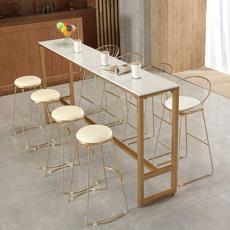 Modern Bar-height Table FauxMarble Top Bistro Bar Table with Gold Base