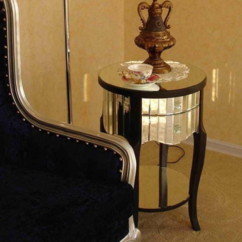 Round Glass top Side End Table Contemporary 23.6" Tall 4 Legs End Table