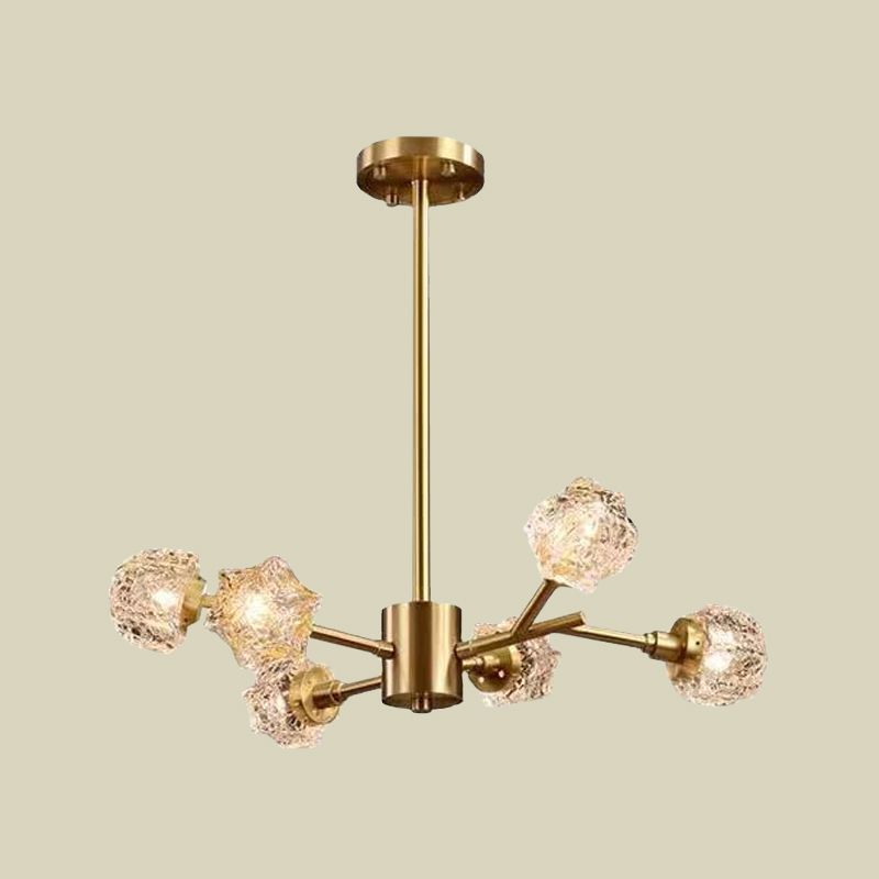 6-Bulb Crystal Block Chandelier Light Modern Brass Starburst Dining Room Pendant Lighting Fixture