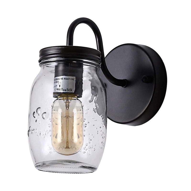 Industrial Gooseneck Stem Sconce Light Single Light Canning Jar Wall Lamp for Corridor