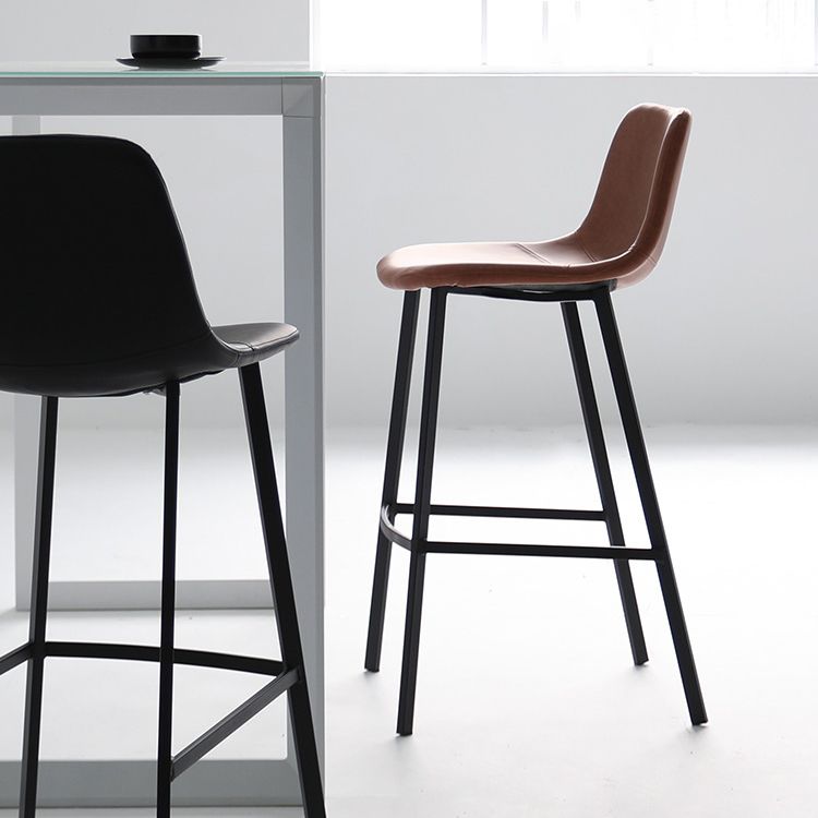 Modern Armless Bar Stool PU Leather Low Back Stools with Metal Frame