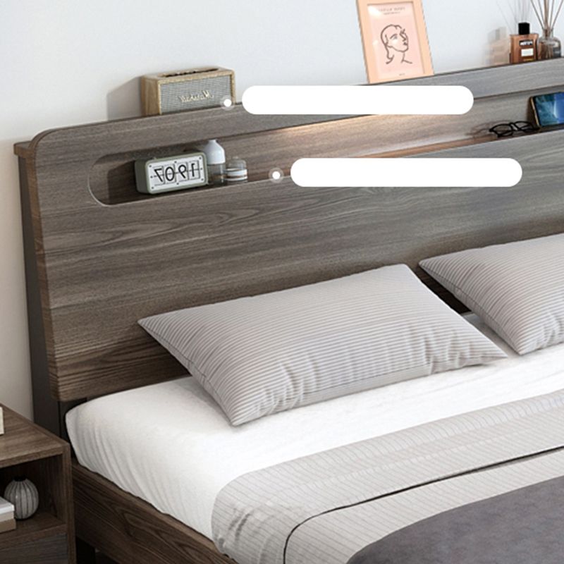 Wood Standard Bed in Gray Panel Bed with Rectangular Headboard