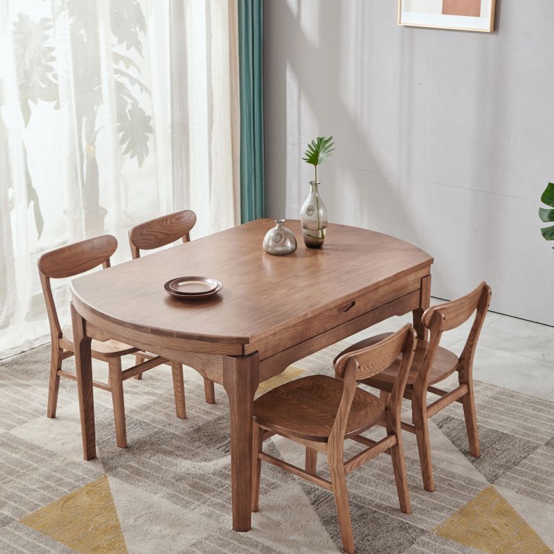 Mesa de comedor marrón de estilo moderno mesa redonda de comedor de madera maciza con 4 patas para sala de estar